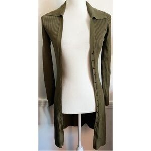 NICHOLAS • Olive Green Button Down Long Cardigan Sweater